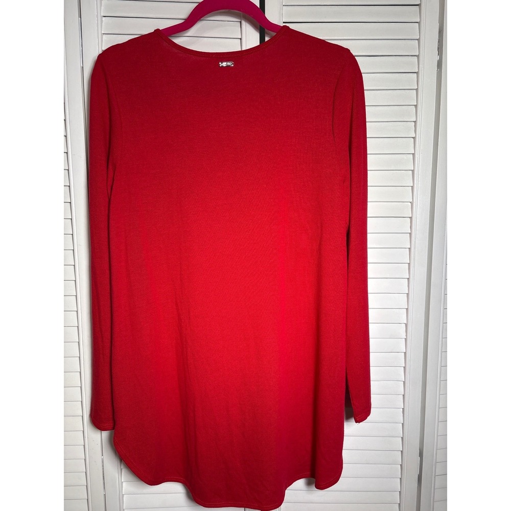 Calvin Klein Womens Red Long Sleeve Ribbed Knit Tunic Top Crew Neck Size M - Picture 2 of 5